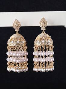 A Pair Of Luxury Faux Pearl Chain Vintage Elegant Fringe Bridal Earrings