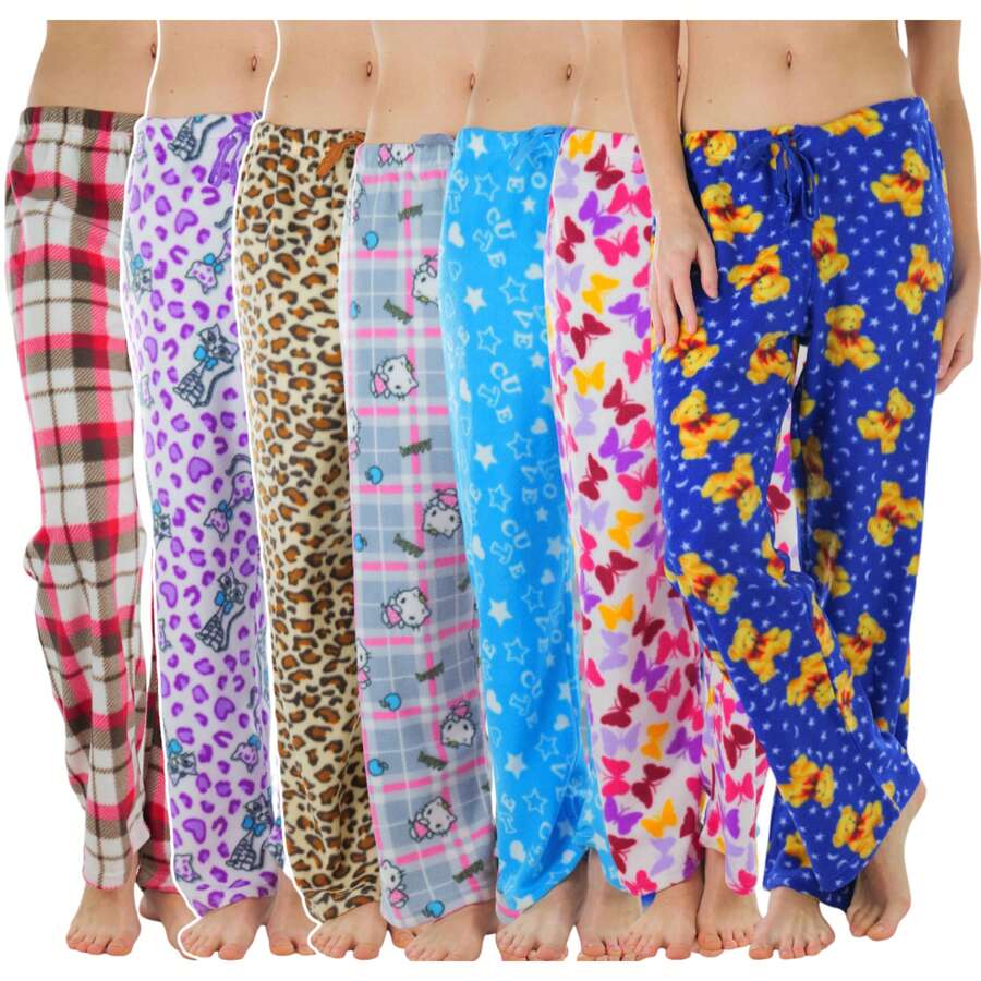 ToBeInStyle Women's Multi-Pack Of Fleece Lined Assorted Print Pajama Bottoms - 2 件裝隨機搭配 - 查看 1
