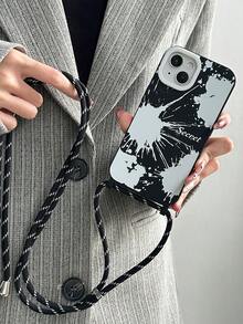 1件白色潑墨英文字母設計手機殼,配有1條斜跨肩帶、白色鏡頭保護、雙掛孔和黑色tpu殼,兼容iphone 11 / 12 / 13 / 14 / 15系列 - 彩色 - 查看 2