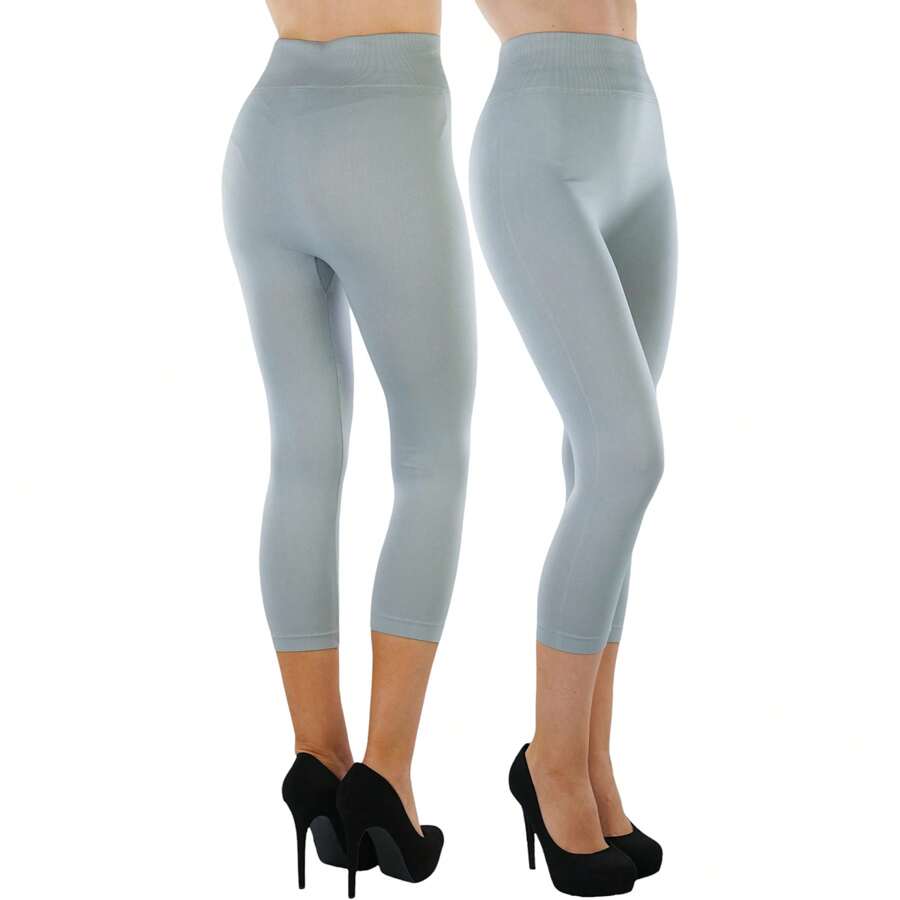 ToBeInStyle Women's Colorful Elastic Capri Length Leggings - 寬腰帶-灰色 - 查看 1