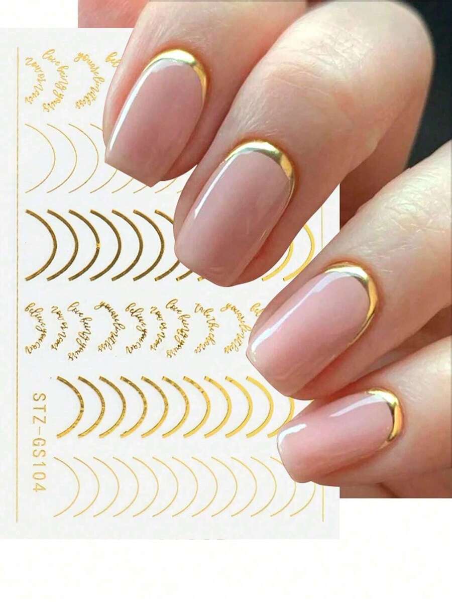 Hình dán móng tay hình lưỡi liềm ánh kim, 1 miếng, họa tiết dây vàng và đường cong sọc để trang trí móng tay, đồ dùng làm móng DIY. - Nhiều màu - Xem 1