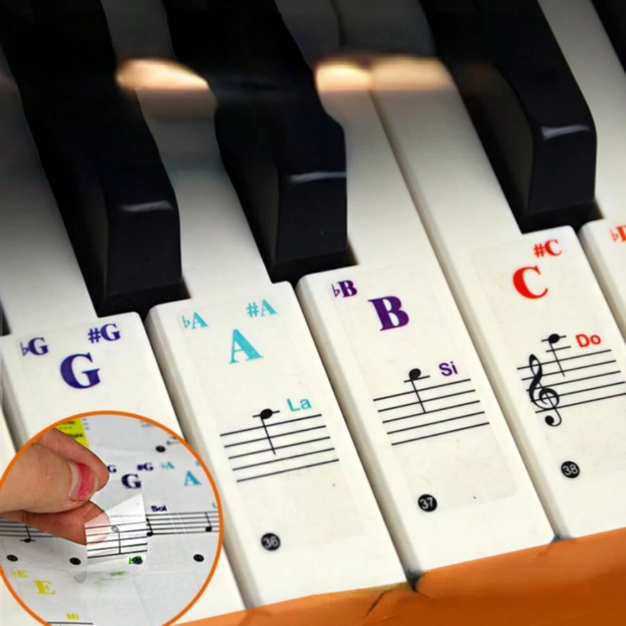 Piano Stickers & Colorful Stickers Set For Keyboard, Electronic Piano Staff, Solfege, And Simple Music Symbols Design, Music Learning Accessory - Color - View 1