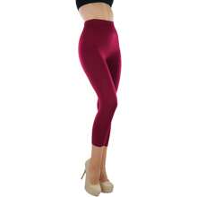 ToBeInStyle Women's Colorful Elastic Capri Length Leggings - Wide Waistband - Burgundy - View 4