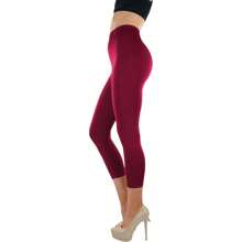 ToBeInStyle Women's Colorful Elastic Capri Length Leggings - Wide Waistband - Burgundy - View 7