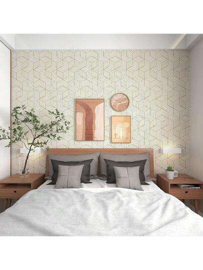 Roll Geometric Peel Stick Wallpaper Goud Wit Bohemian Hexagon Removable Self Adhesive Gestreepte Vinyl Paper Shelf Drawer Waterproof, 17.7"*393.7", Renovation Stickers Wand Panels, Paper, Wallpapers, ation Items Refresh Your Home, Festival Birthday Graduation view 7
