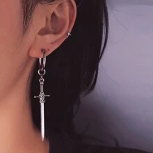 1 pièce/2 pièces Boucles d'oreilles sabre en acier au titane, style long mode personnalité unique boucles d'oreilles créoles