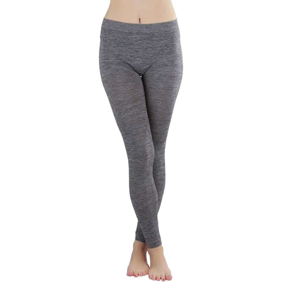 ToBeInStyle Women's Colorful Elastic Full Length Leggings - Heathered - Black - View 1
