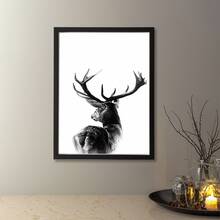 1張帆布海報,現代極簡鹿印花鹿角牆藝術品,狩獵裝飾黑白森林鹿藝術客廳牆裝飾,臥室牆裝飾,家居房間裝飾,理想禮物,防水畫（不含框） - 黑與白 - 查看 3
