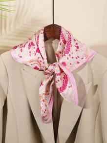 1pc Faux Silk Paisley Floral Print 27.5" Square Scarf, Versatile Bandana Style Neckerchief, Headscarf, Waist Belt, Fashion Accessory