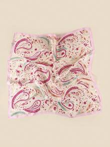 1pc Faux Silk Paisley Floral Print 27.5" Square Scarf, Versatile Bandana Style Neckerchief, Headscarf, Waist Belt, Fashion Accessory