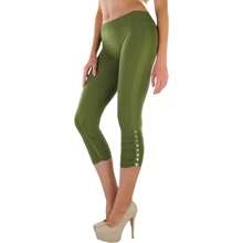 ToBeInStyle Women's Colorful Elastic Capri Length Leggings - Rhinestone Ruched - Green - View 6