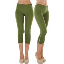 ToBeInStyle Women's Colorful Elastic Capri Length Leggings - Rhinestone Ruched - Green - View 1