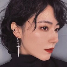 1 pièce/2 pièces Boucles d'oreilles sabre en acier au titane, style long mode personnalité unique boucles d'oreilles créoles