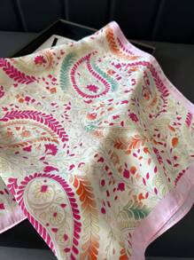 1pc Faux Silk Paisley Floral Print 27.5" Square Scarf, Versatile Bandana Style Neckerchief, Headscarf, Waist Belt, Fashion Accessory