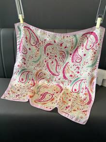 1pc Faux Silk Paisley Floral Print 27.5" Square Scarf, Versatile Bandana Style Neckerchief, Headscarf, Waist Belt, Fashion Accessory