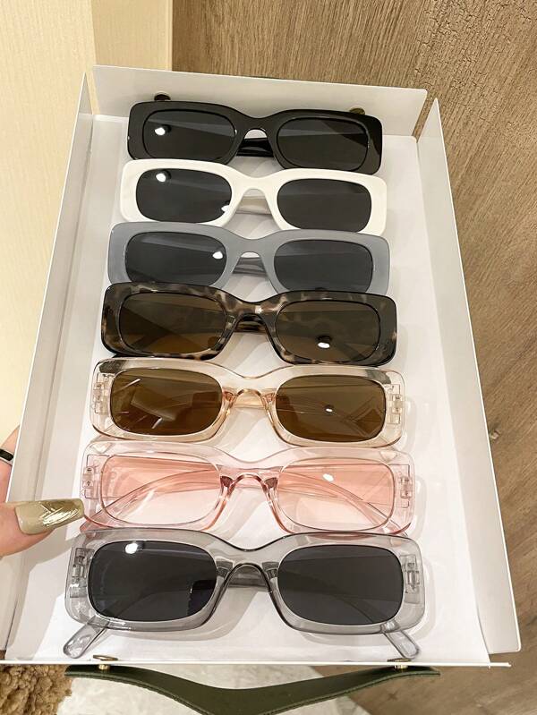 7pcs Square Frame Cute Retro Fashion Eyeglasses, Great For Daily Wear For Summer Beach Vacation,Outdoor,Travel