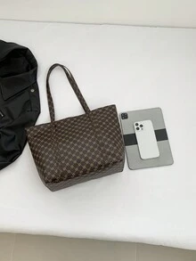时尚大容量绗缝褶皱格纹纯色女士单肩托特包 - 彩色 - 查看 4