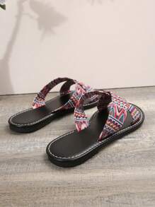 European And American Style Summer Fashion Printed Casual And Comfortable Women's Flat Slippers, Round Toe Ladies' Sandals For Home And Outdoors