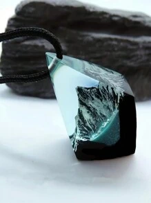 1pc Vintage Handmade Resin Mountain Pendant Necklace With Gift Box For Men's Outdoor Casual Accessories - Snow Mountain - View 2