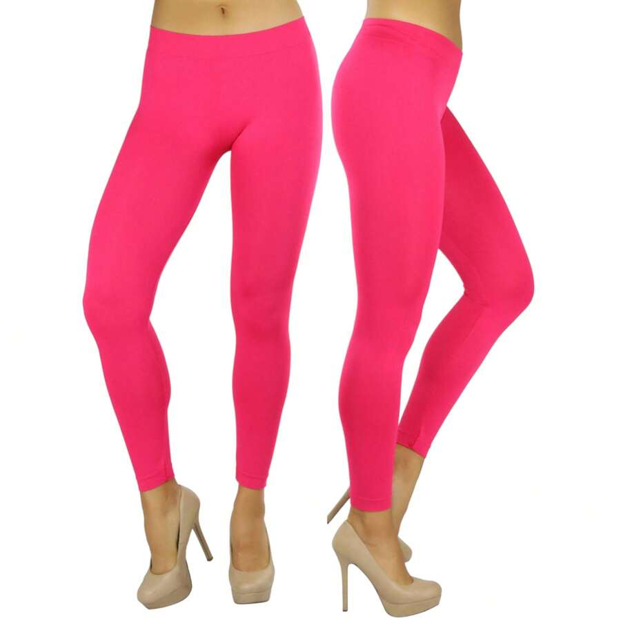 ToBeInStyle Women's Colorful Elastic Full Length Leggings - Seamless - Magenta - View 1