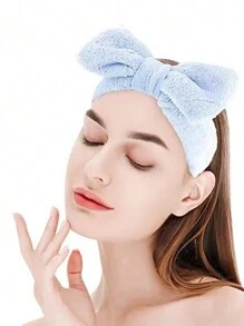 1 pièce Bandeau de bain couleur unie et 2 pièces Bracelet de bain, ensemble créatif de bandeau de maquillage facial et de bracelet de lavage en polyester pour la salle de bain à la maison, décoration de salle de bain estivale