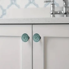 15pcs Drawer Knob, Cabinet Knob Pull Handle, Porcelain Ceramic Kitchen Cabinet Handle, Cabinet Bathroom Door Handle, Furniture Hardware, Dark Green - Blue - View 4