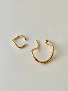 Nouvelle arrivée pour l'Aïd al-Adha, 2 pièces Ensemble de clips d'oreille asymétriques dorés en laiton plaqué or, taille asymétrique sans perçage, couleurs argent et or pour un mélange et un assortiment personnalisés