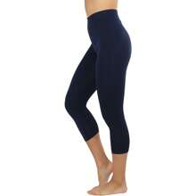 ToBeInStyle Women's Colorful Elastic Capri Length Leggings - 高腰-海軍藍 - 查看 3