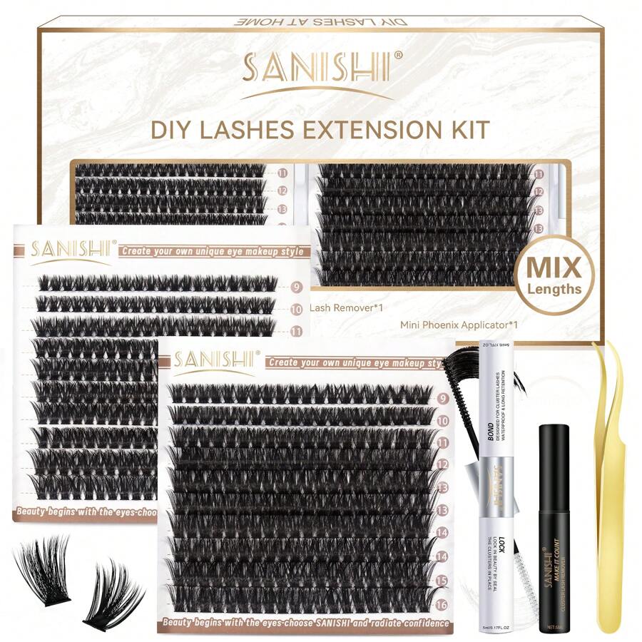 Sanishi Lashes DIY Extensions Kit, 400pcs D-Curl Voluming Individual Lashes Set For DIY Lash Extensions At Home (60D-80D, D-Mix 9-16mm Set) Lash Clusters Kit,Lashes,Eyelashes,Fake Lashes