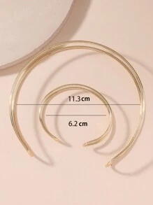 1set Fashionable Gold Double-Layer Linear Metal Choker And Bracelets Suitable For Women's Simple And Luxurious Jewelry Set For Daily Wear - Yellow Gold - View 2