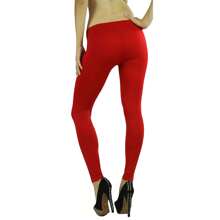 ToBeInStyle Women's Colorful Elastic Full Length Leggings - Seamless - Red - View 2