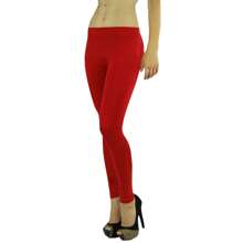 ToBeInStyle Women's Colorful Elastic Full Length Leggings - Seamless - Red - View 1