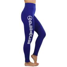 ToBeInStyle Women's Colorful Elastic Full Length Leggings - Peace Print - Royal - View 1