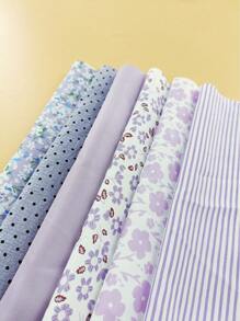 6pcs Purple Floral Patterned Fabric For Doll Clothes Diy Making - Purple - View 6