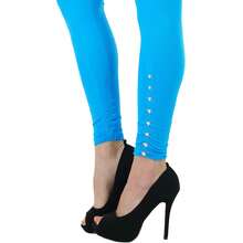 ToBeInStyle Women's Colorful Elastic Full Length Leggings - Rhinestone Ruched - Turquoise - View 2