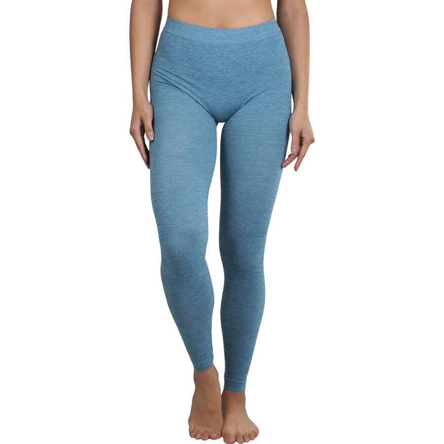 ToBeInStyle Women's Colorful Elastic Full Length Leggings - Heathered - Teal - View 1
