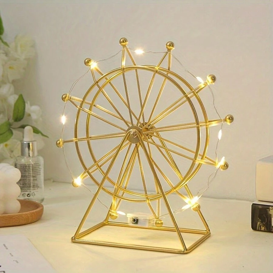 1 Đèn bàn không khí vòng đu quay kiểu cổ điển, Điều khiển công tắc 3 loại đèn ngủ có thể điều chỉnh độ sáng, Đèn bàn trang trí không khí nghệ thuật cho quầy bar nhà hàng LED (Không có pin)