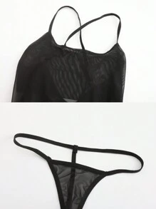 Women Sexy Lingerie, Hot Sheer Slip Nightdress, Strappy Cami Dress, Uniform, Braless Sleepwear For Small Chest - Black - View 10