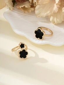 2pcs/Set Fashionable Classic Lucky Clover Design Women's Ring Valentines - Five Leaf Clover - View 6