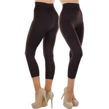 ToBeInStyle Women's Colorful Elastic Capri Length Leggings - 寬腰帶-咖啡色 - 查看 1