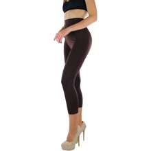 ToBeInStyle Women's Colorful Elastic Capri Length Leggings - 寬腰帶-咖啡色 - 查看 7