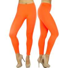 ToBeInStyle Women's Colorful Elastic Full Length Leggings - Seamless - Neon Orange - View 1