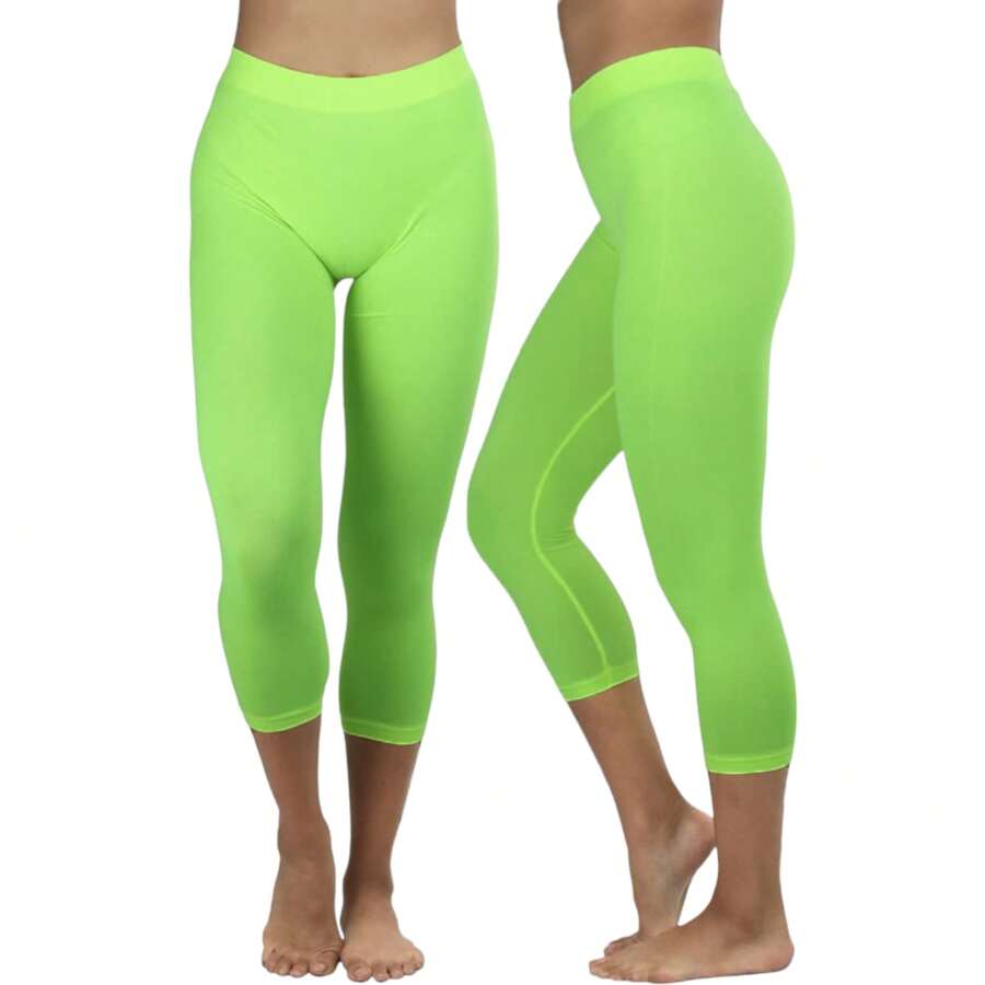 ToBeInStyle Women's Colorful Elastic Capri Length Leggings - Eo cao - Vôi - Xem 1
