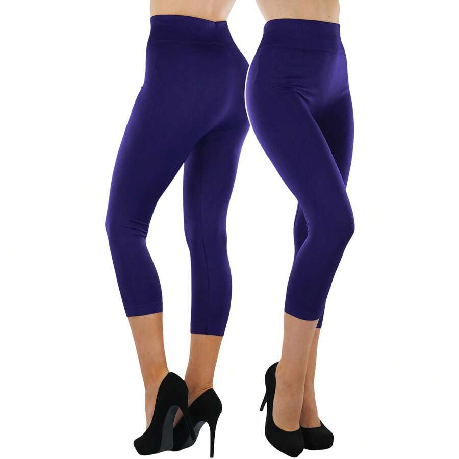 ToBeInStyle Women's Colorful Elastic Capri Length Leggings - 寬腰帶-紫色 - 查看 1