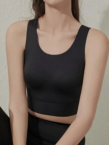 無縫推進無背心胸罩運動胸罩薄款內衣，適用於女性瑜伽 - 黑色 - 查看 6