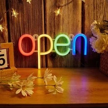 Open LED Neon Business Hours Sign Powered By USB Cord Or AAA Battery Shop Window Shop Sign For Cafe Bar Hotel Bookstore Restaurant Bakery Wall Decor Light - Multicolor - View 2