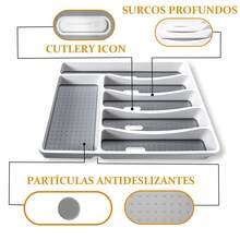 Organizador de Cubiertos para Cajon de 6 Compartimentos, Bandeja para Cubiertos con Separadores Grande, Porta Cubiertos para Cajon de Antideslizante, para Cucharas, Tenedores y Cuchillos - Multicolor - Ver 3