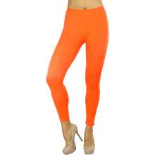 ToBeInStyle Women's Colorful Elastic Full Length Leggings - Seamless - Neon Orange - View 3