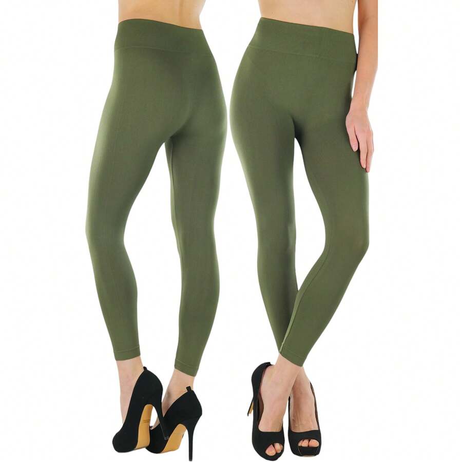 ToBeInStyle Women's Colorful Elastic Capri Length Leggings - 27" High-waisted - Olive - View 1