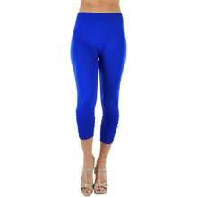 ToBeInStyle Women's Colorful Elastic Capri Length Leggings - 水鑽褶飾 - 寶藍色 - 查看 7